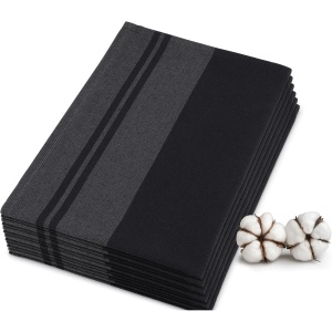 Set 6 prosoape de bucatarie JEMIDI, din bumbac, 50 x 70 cm, absorbante si rezistente, design in dungi, Negru/Gri