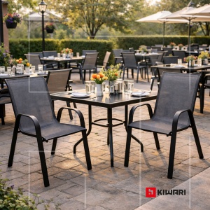 Set 6 Scaune Kiwari® Lago, 55.5 x 72.5 x 92.5 cm, Suprapozabil, Greutate maxima 110 kg, Gradina/Terasa/Balcon, Gri - Img 2
