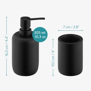 Set accesorii baie Navaris, 3 piese, dispenser sapun lichid 305 ml, suport periute dinti si sapuniera, din polirasina, Negru - Img 6
