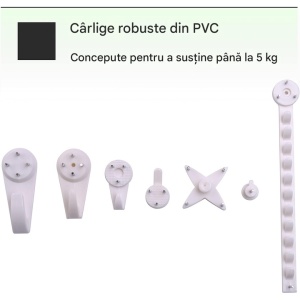 Set agatatoare pentru tablouri, H&S, 53 de piese, din PVC, diverse modele, Alb - Img 4