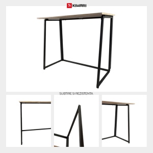 Set Bucatarie/Bar masa cu 2 scaune Kiwari® Fab, 90×45×74 cm, 2 scaune Ф 30 x 45 cm, MDF/Metal, Design Compact, Bej - Img 9