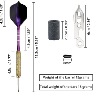 Set Darts Profesional Belle Vous, 12 sageti cu varf otel, 18 g, 15.2 cm, Multicolor - Img 3