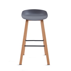 Set de 2 Scaune de Bar/Bucatarie Kiwari® Nok, Sezut PP, Picioare Metalice cu Aspect Lemn, Stil Modern Bucatarie/Dining, Inaltime 72 cm, Capacitate 120 kg, Gri - Img 7