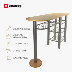 Set Masa cu 2 scaune Kiwari® Dion, 120×40×78 cm, 37x47x78 cm, MDF/Metal, Design Modern, 120×40×78 cm, Culoare Fag/Negru - Img 3