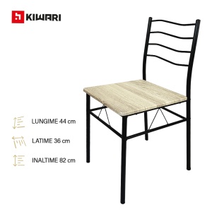Set Masa cu 4 scaune Kiwari® Aika, 110×70×75 cm, 4 scaune 36x44x82 cm, MDF/Metal, Design Modern, Culoare Stejar/Negru - Img 5