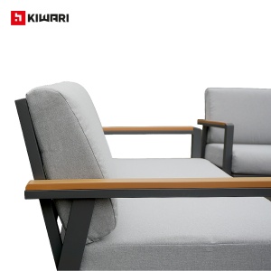 Set mobilier gradina Kiwari® Amalfi, 4 locuri, masa, canapea, si doua fotolii, masa 96 x 60 x 36 cm, canapea 78 x 138 x 72 cm, 2 fotolii 78 x 73.5 x 72 cm, cadru metal, sticla 5 mm, perne detasabile 11 cm, terasa/gradina, Gri - Img 3