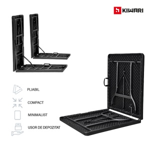 Set Mobilier Gradina Kiwari®, Masa Pliabila 180x75x74 cm + 2 Banci, 6 Persoane, Cadru Metalic, Negru - Img 3
