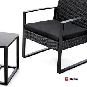 Set Mobilier Kiwari® Terrace, Masa 40 x 40 x 41 cm, 2 Scaune 59 x 63 x 73 cm, Grandina/Terasa/Balcon, Metal/Plastic/Ratan, Cu Perne Incluse, Negru - Img 4