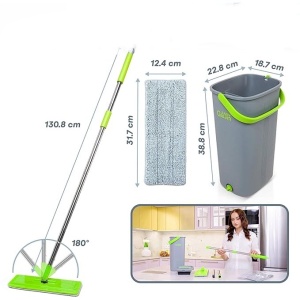 Set mop si galeata, EasyGleam, mop plat cu maner din otel inoxidabil, galeata inovatoare cu doua camere pentru utilizare umeda si uscata, 1 Rezerva - Img 4