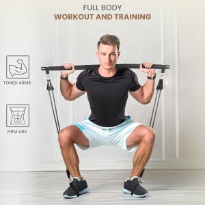 Set Pilates cu Bara si 4 Benzi de Rezistenta, Belle Vous, Curele pentru Picioare, Husa Transport, Negru - Img 2