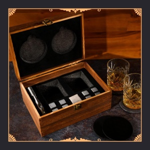 Set Whisky Premium Gourmeo, cu 2 Pahare cristal, 8 Cuburi din Granit Natural si Cleste, 2 suporturi pentru pahar, Cadouri Barbati, Accesorii Bar - Img 4