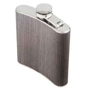 Sticla metalica de buzunar, Brynnberg, pentru tarie, 177 ml, imitatie lemn, Maro