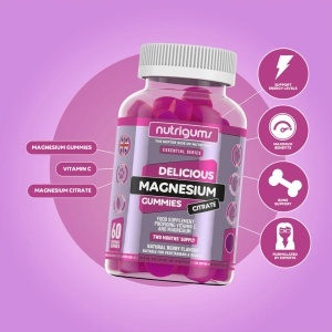Supliment alimentar Magnesium Citrate Gummies, Nutrigums, citrat de Magneziu 1250 mg, Magneziu elementar 150 mg, Vitmanina C 80 mg, pentru vitalitate, energie si oase, vegan, aroma de fructe de padure, 60 de jeleuri - Img 4