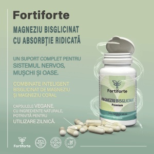 Supliment alimentar MAGNEZIU BISGLICINAT PREMIUM, Fortiforte, 60 capsule - Img 2