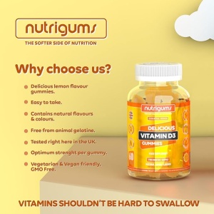 Supliment alimentar Vitamin D3 Gummies, Nutrigums, rezerva pentru doua luni, 1000iu de inalta rezistenta pentru sprijin imunitar, osos si muscular, potrivit pentru 12+ ani, vegan, aroma de lamaie, 60 de jeleuri - Img 7