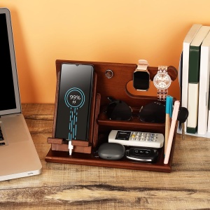 Suport birou Belle Vous, organizator multifunctional lemn, maro inchis, 26.5x15x18.5cm - Img 2