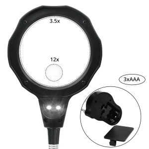 Suport cu lupa pentru lipit Kurtzy, iluminare LED, marire 3, 5x/12x, brate reglabile, cleme crocodil, suport letcon, baza stabila, 10 x 6, 3 x 2, 2 cm, Negru - Img 4