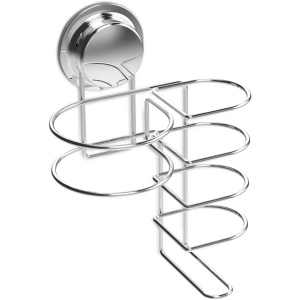 Suport de perete Navaris, pentru uscator de par si placa, montare cu ventuza fara gaurire, 25 x 15.5 x 10.5 cm, inox, organizator baie, Argintiu - Img 5