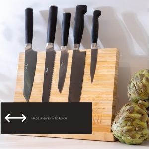 Suport magnetic pentru cutite, Dolce Mare, doua fete din bambus, XXL, 35 x 25x11 cm - Img 2
