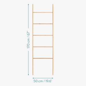 Suport pentru prosoape Navaris, tip scara, din bambus, 5 trepte, 170 x 50 cm, Maro - Img 5
