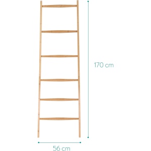 Suport pentru prosoape Navaris, tip scara, din bambus, 6 trepte, 170 x 56 cm, Maro Deschis - Img 4