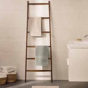 Suport pentru prosoape Navaris, tip scara, din bambus, 6 trepte, 170 x 56 cm, Maro inchis - Img 3