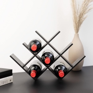 Suport pentru sticle de vin Navaris, din bambus, 43.5x10x29.5cm, raft pentru vinuri, design elegant, capacitate 8 sticle, Negru - Img 4
