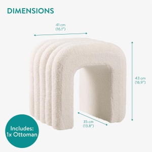Taburet Boucle Navaris, 41x35x43cm, alb, design arcuit, ideal pentru living sau dormitor - Img 3