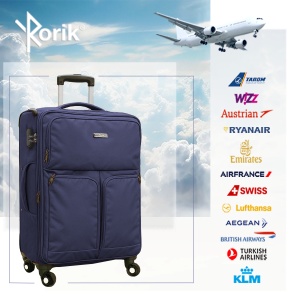 Troler cabina textil, Rorik® Explorer, bagaj de mana, valiza fermoar cifru antifurt, roti 360°, geamantan maner telescopic, troller expandabil, Albastru - Img 5