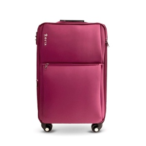Troler Textil Rorik® Destination, valiza fermoar cifru antifurt, roti 360°, geamantan maner telescopic, troller expandabil, Mov