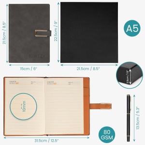 Agenda A5 Kurtzy, coperta din piele ecologica, 112 file, cu pix si inchidere magnetica, 15 x 21, 5 cm, buzunare interioare pentru carti de vizita, set cadou, Gri Inchis - Img 2
