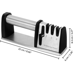 Ascutitor de cutite profesional Belle Vous, 22 x 6 x 8.3 cm, 4 trepte de ascutire, manual, sectiune ascutire foarfece, Otel, Negru/Argintiu - Img 3