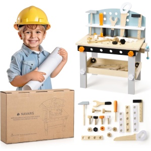 Banc de lucru Navaris, pentru copii, din MDF, 49 x 45 x 29.5 cm, unelte incluse, spatiu de depozitare, 3ani+, Multicolor - Img 6