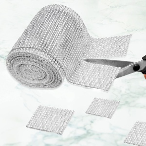 Banda decorativa cu strasuri Handi Stitch, 12 cm x 9.14 m, tip plasa, pentru decoratiuni, Argintiu - Img 8
