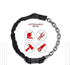 Blocant antifurt pentru bicicleta, trotineta, lant din otel inoxidabil, rezistent la rugina, Usor de utilizat si transportat. 90 cm - Img 2