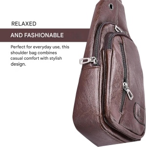 Borseta crossbody unisex, de umar sau de mana din piele, Donbolso, 3 compartimente, 30 X 16 X 10 cm - Img 4