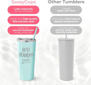 Cana termos calatorie Best Grandma Ever, SassyCups, mint, otel inoxidabil, 625 ml - Img 2