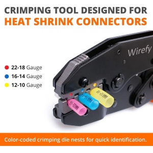 Cleste sertizare Wirefy pentru conectori cu tub termocontractabil, mecanism clichet auto-reglabil, reglaj puci si conectresiune, pentru papori electrici 0.5-6 mm², Negru/Portocaliu - Img 6