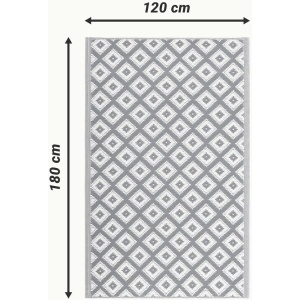 Covor pentru exterior JEMIDI, 120x180cm, polipropilena, rezistent la intemperii, usor de curatat, pentru balcon/terasa, Alb/Gri - Img 2