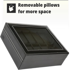 Cutie cu capac din sticla pentru 10 ceasuri, H&S, negru, cu pernite, 22.5 x 7.5 x 20.5 cm - Img 2