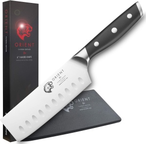 Cutit Nakiri de bucatarie, Orient, Carbon Series, din otel inoxidabil german X50 Ultra+, negru