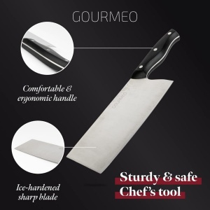 Cutit profesional bucatar chinezesc, Gourmeo, 33.1 x 13 x 3.6 cm, din inox, maner ergonomic, Negru - Img 2