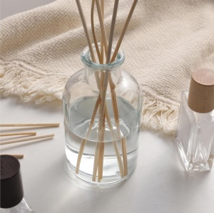 Difuzor aromaterapie Navaris, sticla, set cu betisoare din ratan si flori uscate decorative, 20x10cm - Img 6