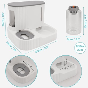 Dispenser apa si hrana automat 2 in 1 Belle Vous, 850 ml, functie gravitationala, 30 x 26 x 22 cm, pentru caini si pisici, antiderapant, hrana umeda/uscata, Alb - Img 6