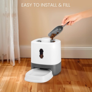 Dozator Automat Hrana Caini si Pisici Belle Vous, 500 ml, Recipient Detasabil, Sistem Apasare Buton, Slow Feeding, din Plastic, 17 x 21 cm, Alb/Gri - Img 2