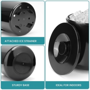 Frapiera pentru Gheata, Kurtzy, 4 l, din Plastic fara BPA, Capac, Sita, Pereti Izolati, pentru Evenimente, Bar, Petreceri, Negru - Img 4