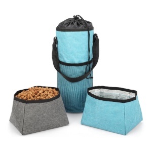 Geanta calatorie pentru animale, Belle Vous, 5L, material oxford impermeabil, 22.5 x 40 cm, caini/pisici, 2 boluri pliabile pentru apa si mancare 3 L, Albastru