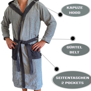 Halat de baie din tesatura Homelevel, 2XL, Gri, Bumbac organic, 54856.25.5 - Img 2