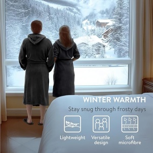 Halat de baie Homelevel unisex, XL, gri, uscare rapida, cu gluga - Img 2