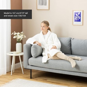 Halat de baie pentru copii HOMELEVEL, 9-10 ani, 134-140 cm, reversibil, din poliester, cu gluga, Crem - Img 2
